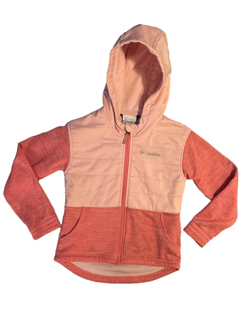 Columbia Girls' Two-Tone Pink Hooded Zip Jacket XS 6/6X